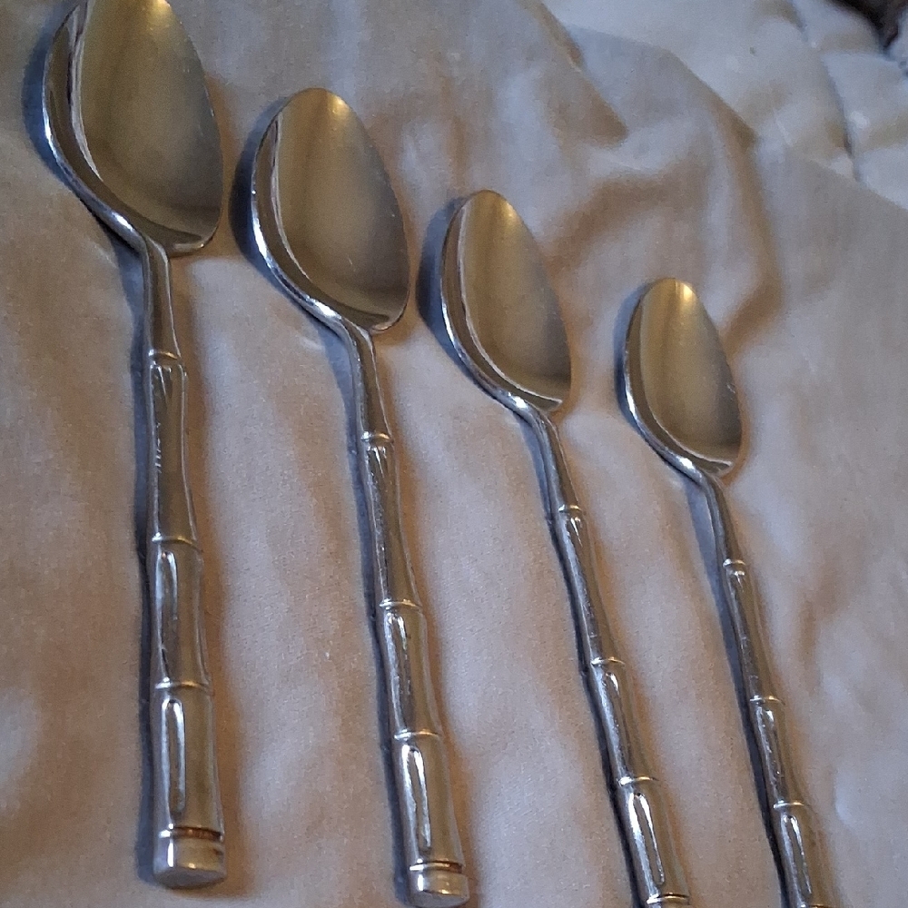 Set Of Four Rebacraft Stainless Japan Salad Spoons Royal-Bamboo Style Handles - Picture 6 of 6